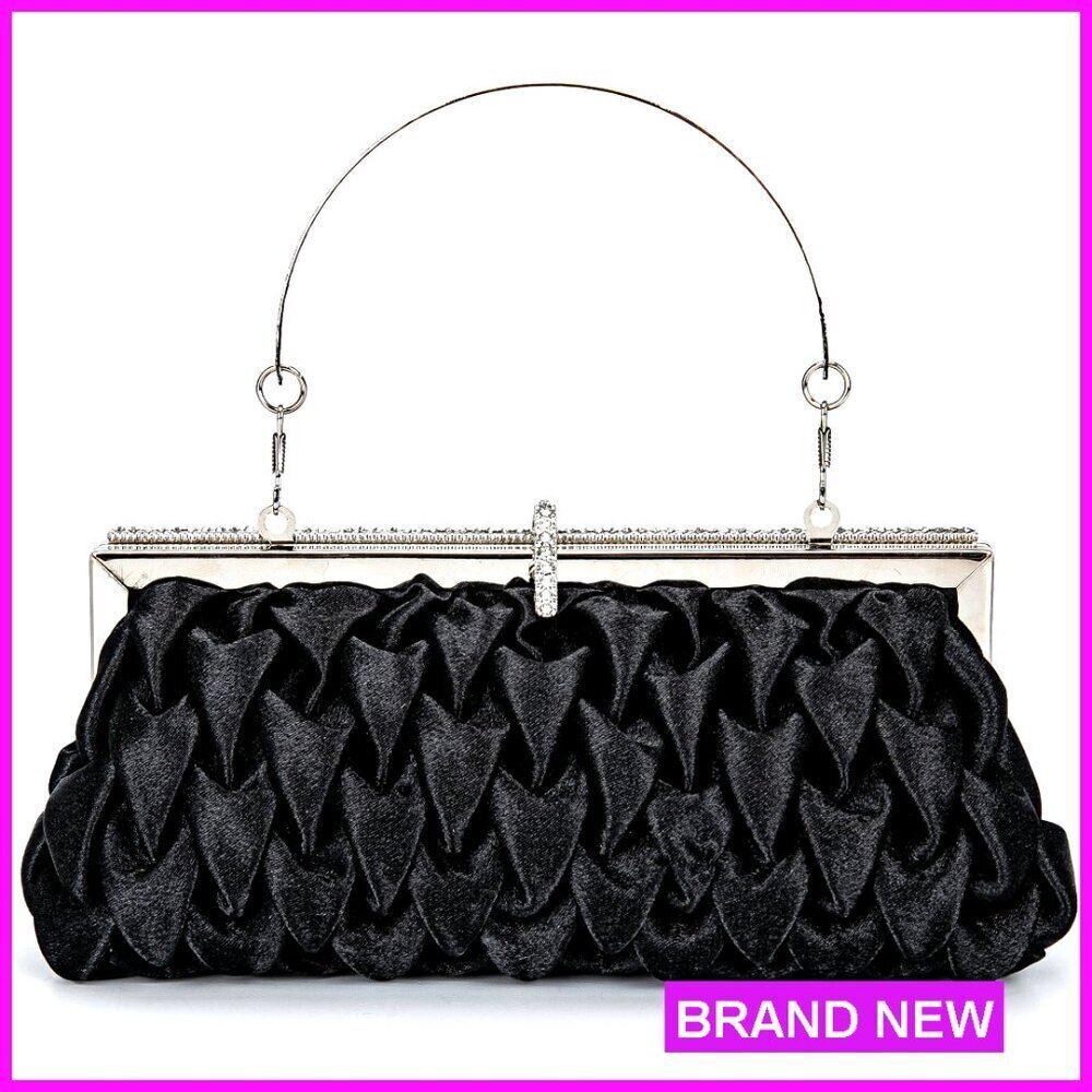 Satin Clutch Bag Elegant Formal Evening Handbag with Diamante Embellishment